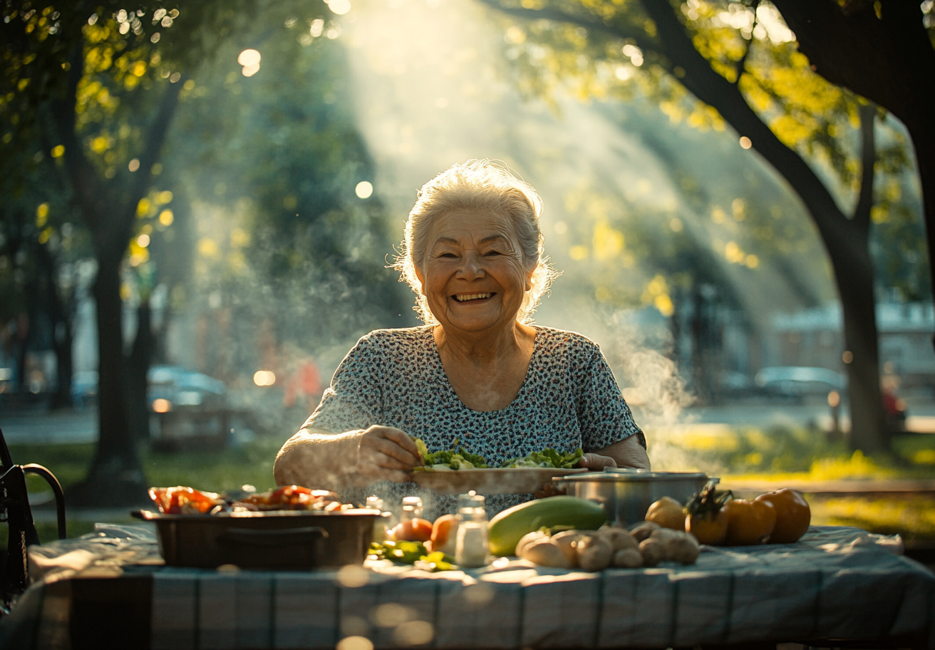 Старша жінка практикує усвідомлене харчування